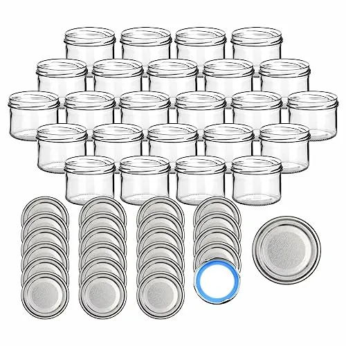 gouveo 24er Set Einmachgläser 230 ml rund mit Schraubdeckel silberfarben BS - Vorratsgläser mit Drehverschluss TO82 - Leere Gläser für Marmelade, Honig, Selbstgemachtes (EGW230SBS)