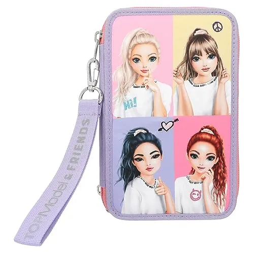 TOPModel 3-Fach Federtasche SNAP SHOTS - Federmäppchen mit coolen TOPModel-Motiven, gefüllt mit 18 Bunt- und Filzstiften, Bleistiften und mehr – perfekt für kreative Köpfe!