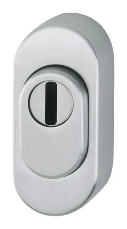 Hoppe Edelstahl-Schutz-Schlüsselrosette E55S-ZA - Türsicherung für Profiltüren, mit Zylinder-Abdeckung für zusätzlichen Schutz und eleganter mattierter Oberfläche.