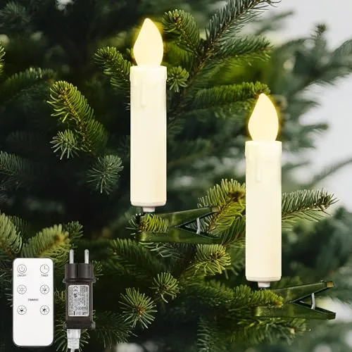 Lewondr Candela in Ferro Kerzen Weihnachtsbaum - LED Kerzen für Weihnachtsbaum mit 20 flackernden Lichtern, 4 Helligkeitsmodi und Timer-Funktion. Sicher für Kinder und Haustiere, ideal für eine stimmungsvolle Weihnachtsdekoration.