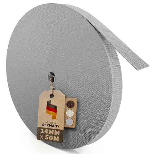 MEISTERBAU Rolladengurt 50m 14mm - Extrem Reißfest & UV-Stabil - Fenstersicherungen – Hergestellt in Deutschland, ideal für schwere Rollläden mit starken Kanten und einfacher Montage für bis zu 8 Fenster oder Türen.