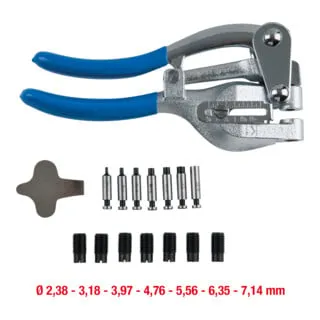 KS Tools 118.0105 Lochzangen-Satz, 16-tlg. - Locher Set mit 7 verschiedenen Lochstanzen (2,3-8 mm bis 7,14 mm), bietet enorme Stanzkraft durch innovative Hebelmechanik, perfekt für präzise Arbeiten in Metall und Blech.