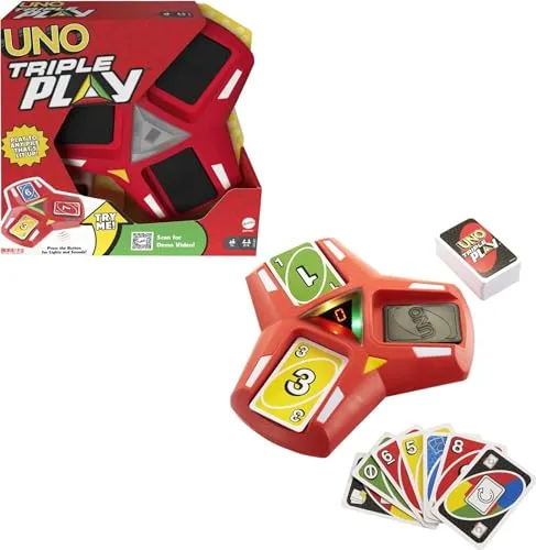 Mattel MTTGXV87 UNO Triple Play Kartenspiel - Gesellschaftsspiel für die ganze Familie, mit innovativem Triple Play-Format für noch mehr Spielspaß und Herausforderung.