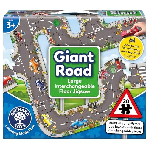 Orchard Toys Giant Road Jigsaw Puzzle, Car Track on a Large Floor Puzzle, Car Play Mat, Make Your Own Road Tape for Toy Cars, City, Construction, Educational Toys for Kids and Toddlers Age 3+