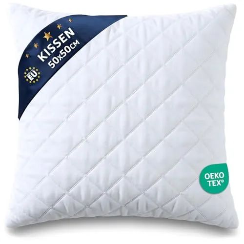 Amazinggirl Kopfkissen 50x50 cm - Kissen Allergiker Schlafkissen Polster Pillow Made in EU und Pillows for Sleeping 50 x 50 Bett Kissens für Schlafen Oeko-Tex Weiß