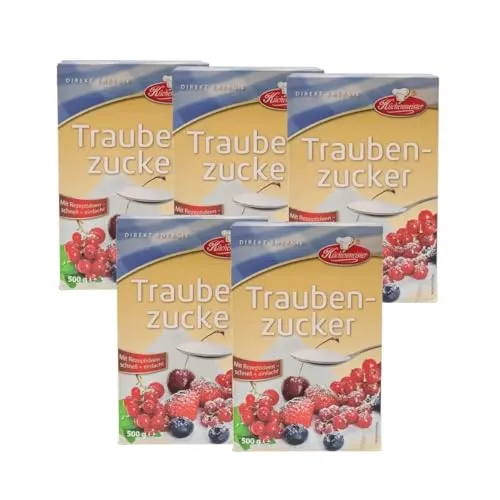 Bielmeier Küchenmeister Traubenzucker 5×500 g – naturrein, fein & schnell löslich – 2,5 kg Glukosepulver für Getränke, Sport, Backen & mehr – ideal für schnelle Energiezufuhr