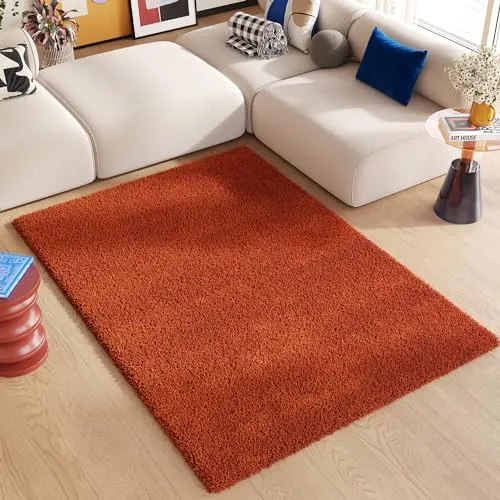 TAPISO Essence Teppich Hochflor Langflor Shaggy Ziegelrot Rechteckig Super Weich Felloptik Schlafzimmer Wohnzimmer ÖKO-TEX 120 x 170 cm