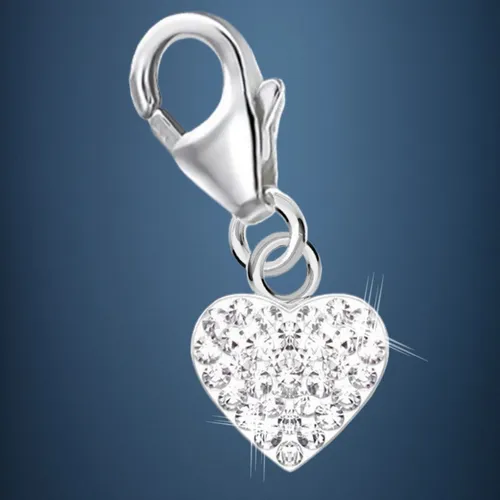 Herz Charm 925 Sterling-Silber mit Zirkonia Herren Damen Anhänger für Armband
