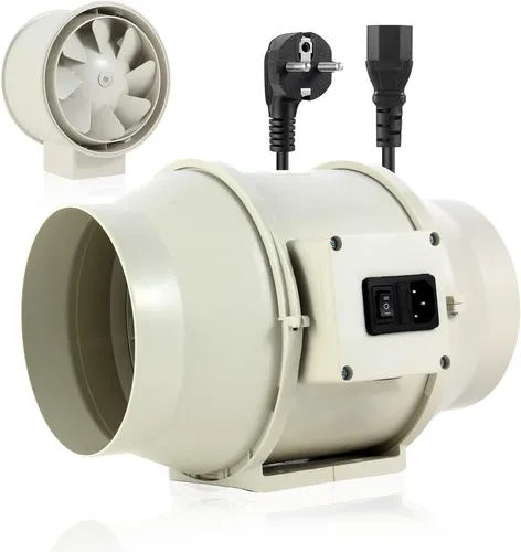 FanGoFast Rauchabzug Rohrventilator 150 mm Inline-Kanalventilator Abluftventilator Rohrlüfter 230 V Leise mit IEC-Steckdose EU-Stecker + 1,5 m EU Netzkabel für Badezimmer, Büro, Wachstumsräume
