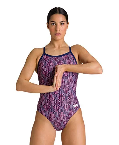 ARENA Damen, One Piece Swimsuit, Navy-Multi Red, 34