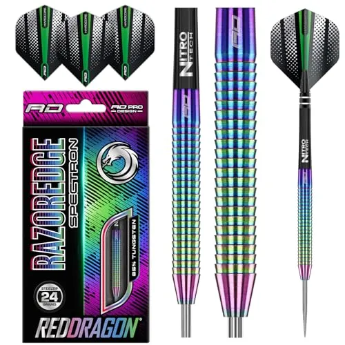 RED DRAGON Razor Edge Spectron 24 Gramm Dartpfeile Tungsten Profi Steel Darts mit Flights und Schäfte