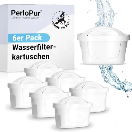 PearlCo unimax+ Wasserfilter-Kartuschen - 6er Pack - Wasserfilter für bis zu 900 Liter Trinkwasser, verbessert den Geschmack und reduziert Kalkablagerungen. Ideal für Tee und Kaffee, kompatibel mit Brita Maxtra Systemen.