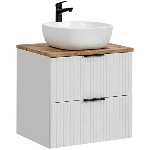 Lomadox Waschtisch ADELAIDE-56-WHITE - Moderne Badmöbel-Serie in matt weiß mit eleganter Rillenoptik und integrierter Softclose-Technologie für geräuschloses Schließen. Ideal für stilvolle Badezimmer.