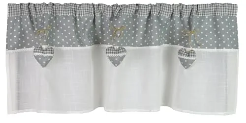 Clever-Kauf-24 Scheibengardine | Landhaus | Herz | 2631-90 | grau | Küchengardine | Gardine Panneau | Breite 140cm | 3D-Herz |