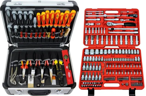 FAMEX 414-18 Profi Alu Werkzeugkoffer mit Werkzeug Set - Werkzeug-Sets mit hochwertigem Werkzeug aus deutscher Produktion, inklusive 174-tlg High-End Steckschlüsselsatz. Ideal für gewerbliche Einsätze und anspruchsvolle Anwender.