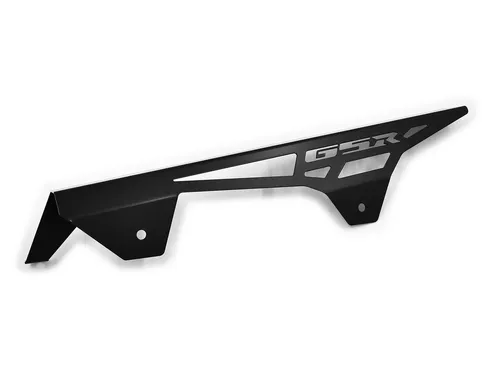 Suzuki GSR 750 Kettenschutz Logo schwarz - Schutzvorrichtung für Suzuki GSR 750, aus hochwertigem Edelstahl, gebürstet und pulverbeschichtet für optimalen Schutz und Langlebigkeit.