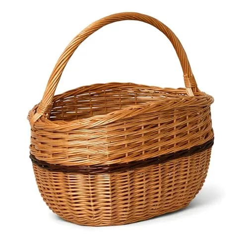 Handgefertigter nachhaltiger Weidenkorb – Einkaufskorb, Obstkorb, Pilzkorb oder Picknickkorb aus Naturweide – stabil, umweltfreundlich & schön verarbeitet 41 x 27 / H 25/40 cm