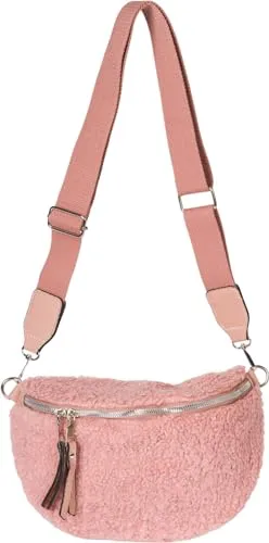 styleBREAKER Damen Teddyfell Halbmond Crossbody Tasche - Modische Umhängetasche in Teddyfell Optik mit verstellbarem Schultergurt und praktischen Fächern – ideal für jeden Anlass und stilvolle Akzente.