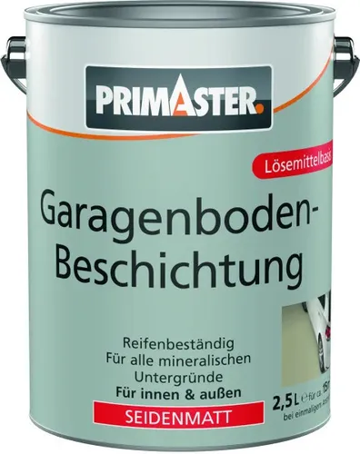 Primaster Garagenbodenbeschichtung 2,5 L silbergrau seidenmatt - Hochwertige Garagenbodenbeschichtung in silbergrau, seidenmatt. Ideal für langlebige und ansprechende Böden, sowohl für Innen als auch für Außen.