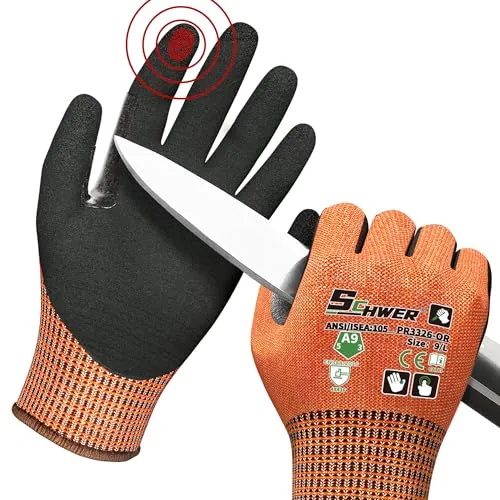 Schwer Schnittschutzhandschuhe LEVEL A9/F,erfüllt die höchsten US-amerikanischen und europäischen Normen für extremer Schnittschutz,langlebig,Rutschfest, haltbar, Touchscreen,orange, L