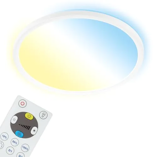 BRILONER LED Deckenlampe mit Fernbedienung - Moderne, dimmbare Deckenleuchte mit Farbtemperatursteuerung von warmweiß bis kaltweiß, ideal für Wohnzimmer oder Küche. Energiesparend mit 18 Watt und 2400 Lumen, sorgt für optimale Ausleuchtung.