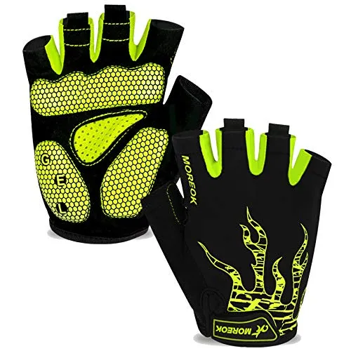 Fahrradhandschuhe Radhandschuhe Herren Damen Halbfinger Atmungsaktiv Radsporthandschuhe,5MM SBR Gel Stoßdämpfende Rutschfeste MTB Mountainbike Handschuhe Unisex-Gelb-XL