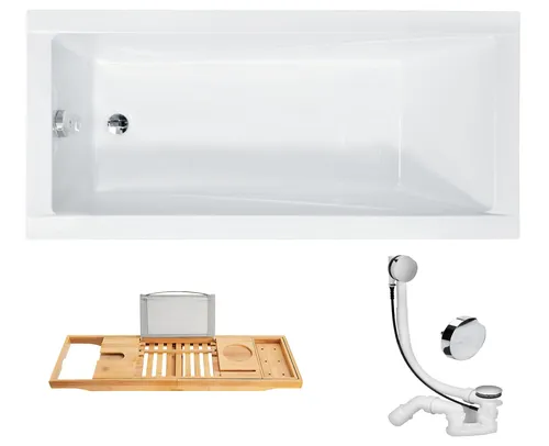 Badewanne Rechteck ACRYL WANNE 130x70 mit Bambus Ablage