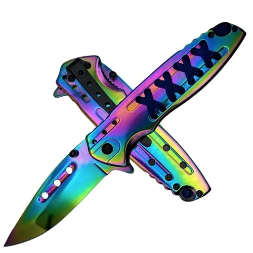 MAJESTY FOREST® Klappmesser RS1 (Einhandmesser) - Taschenmesser in Rainbow - Outdoormesser aus Edelstahl mit Liner-Lock für Camping, Survival, EDC