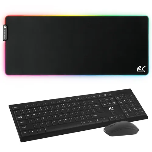 Kabelloses Gaming Tastatur und Mauspad Set QWERTY - NanoRS RS580 - Maus-Tastatur-Sets für Gamer und Remote Worker, bietet kabellosen Komfort mit RGB-LED-Hintergrundbeleuchtung und ergonomischer Maus für längere Nutzung.
