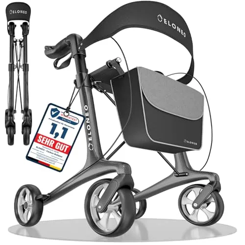 Faltbarer Carbon Rollator mit Sitz – ultraleicht und wendig