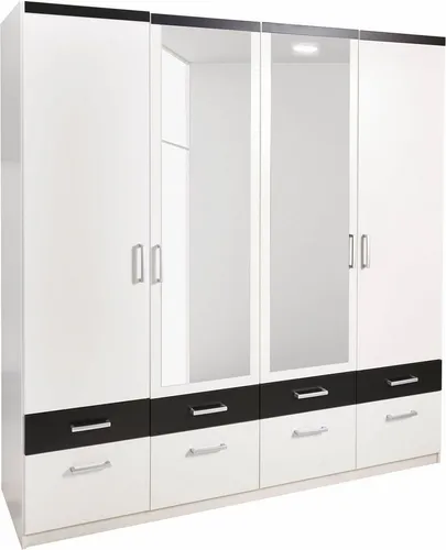 Kleiderschrank PRIESS, schwarz-weiß - 185cm - Kleiderschränke mit edler Optik und pflegeleichten Kunststoff-Oberflächen. Optional mit Spiegeltüren für eine optische Vergrößerung des Schlafzimmers - Made in Germany.