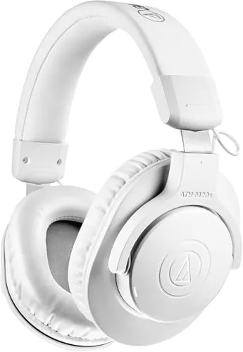 Audio-Technica ATH-M20XBT WH Bluetooth-Kopfhörer - Ohrumschließende Kopfhörer mit bis zu 60 Stunden Akkulaufzeit, ideal für langen Musikgenuss und Anrufe, inklusive Low Latency Modus und Schnellladefunktion.