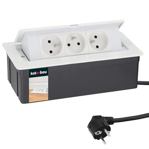 KOTARBAU® 3-fache Versenkbare Weiß Steckdosenleiste Aluminium 1,5m Verlängerungskabel