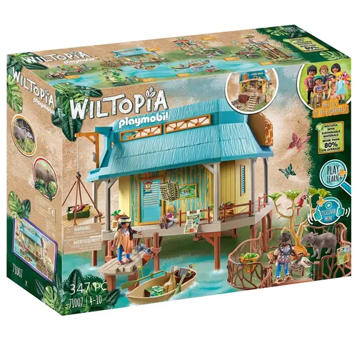 PLAYMOBIL Wiltopia 71007 - Tierpflegestation mit Boot und 11 Tieren, umweltfreundliches Lernspielzeug ab 4 Jahren für kleine Tierfreunde