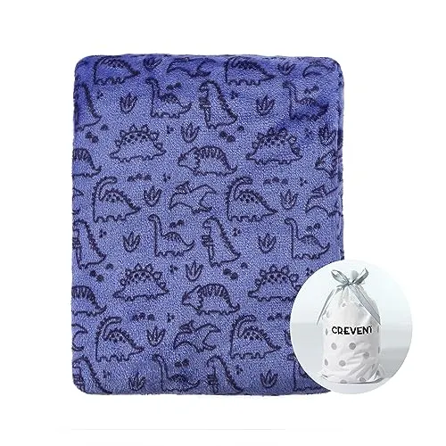 CREVENT 75X100 cm, leicht, flauschig, warm, Plüschdecke für Jungen, Säuglinge, Kleinkinder, Neugeborene, Kinderbett, Kinderwagen, Blau Dinosaurier