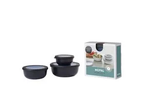 Mepal Cirqula Multischüssel-Set - 3-teiliges Set in nordic black, vielseitig einsetzbar zum Aufbewahren, Einfrieren und Servieren