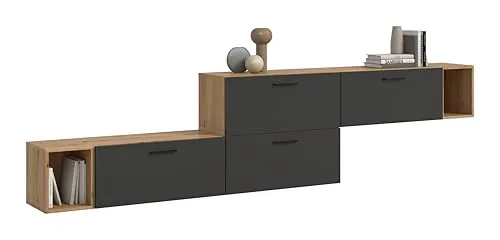 xonox.home Wohnkombination The One Artisan Oak/Basalt Grau - Moderne Wohnkombination in Artisan Oak und Basalt Grau, ideal für Wohnzimmer und Jugendzimmer. Mit 276 cm Breite und 97 cm Höhe bietet sie viel Stauraum und ist pflegeleicht für langanhaltende Freude.