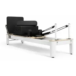 PH Fitness Pilates Reformer aus Aluminium mit 6 Federn, verstellbarer Footbar & Box – Profi Ganzkörpertraining für Zuhause & Studio - Weiß - Weiß/Schwarz