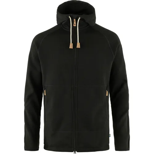 Fjällräven Övik Fleece Hoodie Men Black (L) - Funktionsjacke aus recyceltem Polyester, warm und langlebig. Ideal als isolierende Schicht für Herbst- und Wintertouren mit G-1000 Verstärkungen für zusätzlichen Schutz.