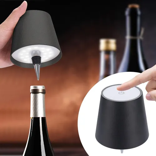 ideoon Edle Akku Flaschenlampe Schwarz – Dimmbar mit 3 Lichtfarben für stimmungsvolle Abende - Die edle Akku Flaschenlampe in Schwarz verwandelt Flaschen in stimmungsvolle Leuchten. Mit dimmbarer Touch-Bedienung und 3 Lichtfarben passt sie perfekt zu jeder Atmosphäre. Kompakt und praktisch, ideal für Ihre Dekoration.