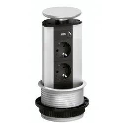 Schulte Evoline® Port-USB, Deckel silberfarbig 8031148 - Steckdosen & Zubehör mit versenkbarem Design, 2 Steckdosen und 1 USB Charger für einfache Nutzung in Hängeschränken oder Arbeitsplatten.