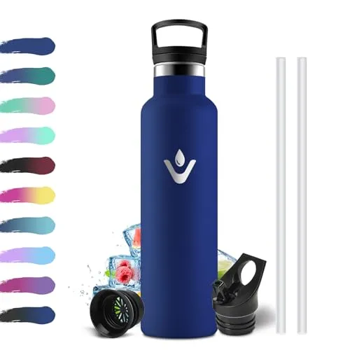 Trinkflasche Edelstahl 750ml, Thermosflasche BPA-Frei, Auslaufsichere Isolierflasche Doppelwandig, Wasserflasche Kohlensaeure Geeignet, Isolierflasche für Fitness, Schule, Outdoor, Erwachsener