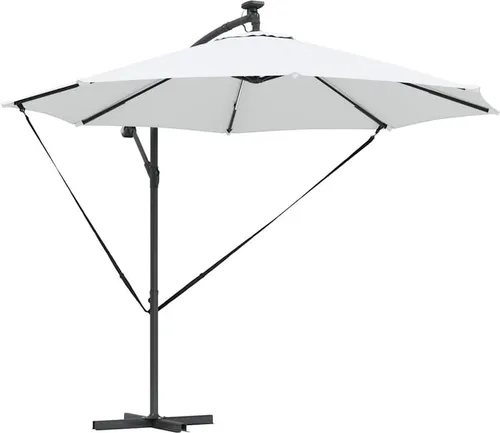 vidaXL Auskragender Bananenschirm Sand 294 x 294 x 248 cm - Sonnensegel mit elegantem Design und integrierten solarbetriebenen LEDs für stimmungsvolle Abende im Freien. Perfekt für Garten, Balkon oder Terrasse.