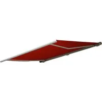 MCW Elektrische Kassettenmarkise H123 4,5x3m Bordeaux-Rot - Vollkassettenmarkise mit Motor und Handkurbel, wahlweise aus robustem Polyester oder langlebigem Polyacryl. Stufenlos einstellbarer Winkel, mit Funkfernbedienung für müheloses Öffnen und Schließen.