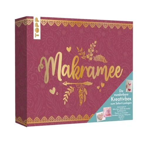 Makramee knüpfen - Die wunderbare Kreativbox - Basteln & Handarbeiten: Komplett-Set mit Anleitungsbuch für 6 Projekte, inklusive Textilfarbpulver für individuelle Designs und kreative Gestaltung.