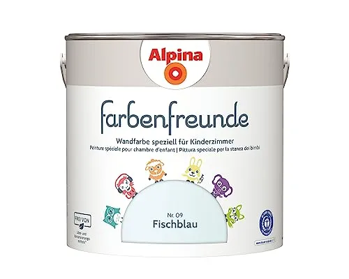 Alpina Farbenfreunde Nr. 09 Fischblau – Kinderzimmerfarbe - Farben für Kinderzimmer, frei von Lösemitteln und Konservierungsstoffen. Schafft ein gesundes Raumklima und ist ideal für kreative Farbharmonien. 2,5L für ca. 20-25m², ausgezeichnet mit dem Blauen Engel.