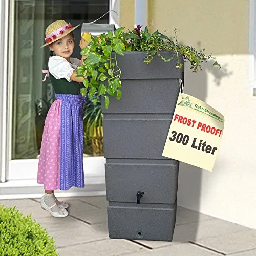 Winter-Sonderpreis! Regentonne Nizza anthrazit, 300l, FROSTSICHERES, modernes Regenfass mit stabilem Deckel als Pflanzschale