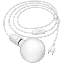 ledscom.de Textilkabel LEHA II mit Stecker, Schalter und E27 Porzellan-Fassung, weiß, 3 m, inkl. LED Leuchtmittel matt 845lm warmweiß