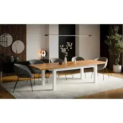 Ausziehbarer Esstisch Leonardo 90x170 cm – Weiß mit Eiche Craft – verlängerbar auf 250 cm – Massivholz Esszimmertisch - Weiß