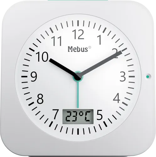 MEBUS 25610 - Funk-Wecker mit Temperaturanzeige - Wecker, analog mit digitaler Temperaturanzeige in °C/°F, ideal für ein angenehmes Raumklima, mit Snooze-Funktion und Hintergrundbeleuchtung.